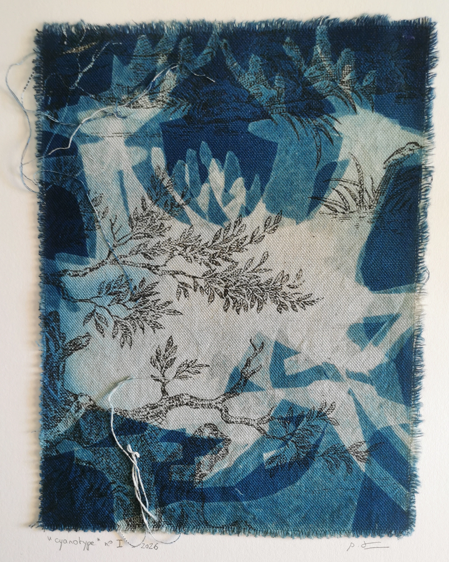 oeuvre_photographie_cyanotype_textile_toile_Jouy_cerf_arbre